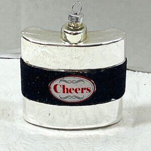 Holiday Cheers Flask Glass Christmas Tree Ornament Black Glitter Band 3"x3.5"